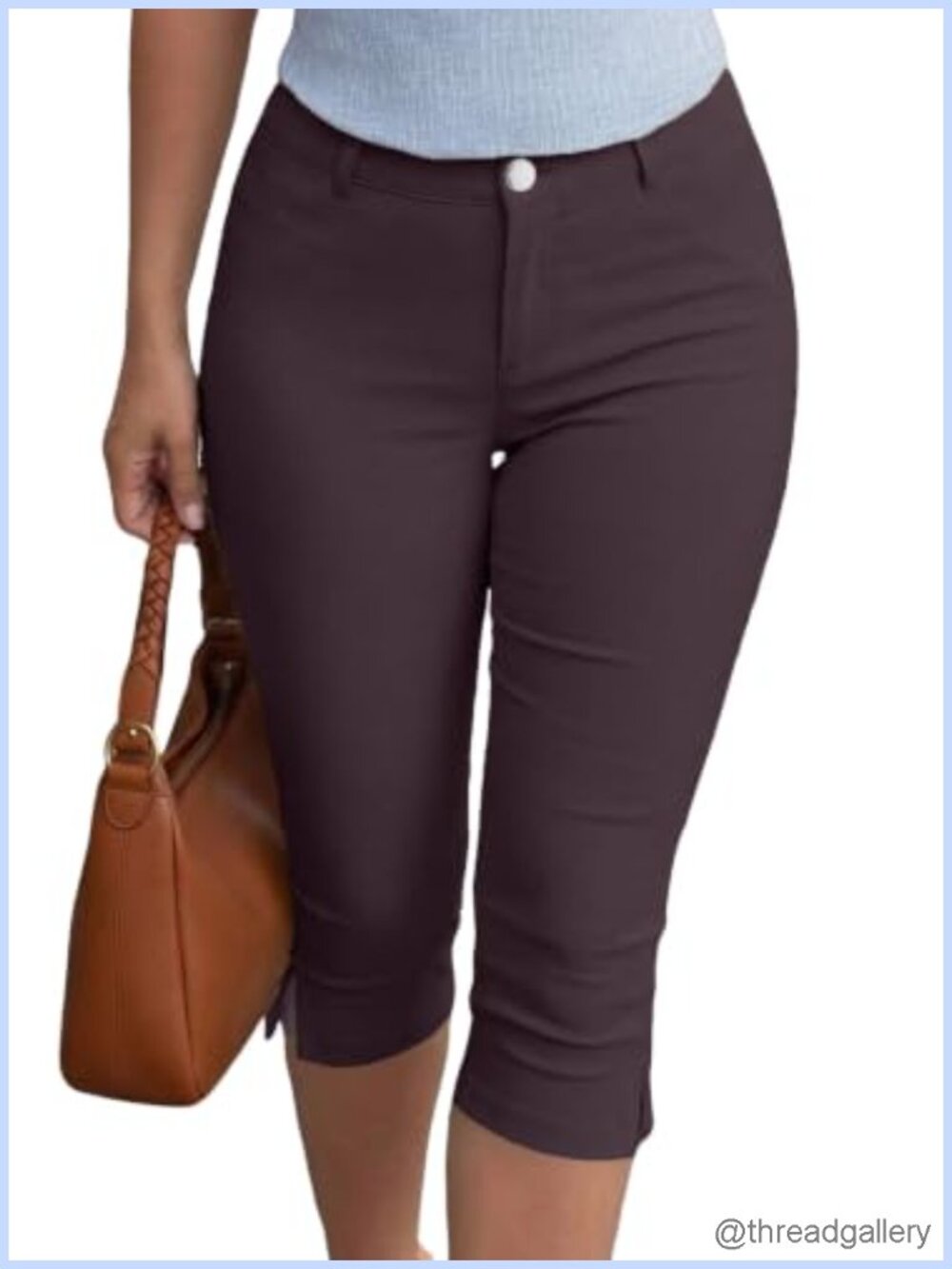 Women's Slim Fit Stretch Capri Pants Side Slit Business Casual